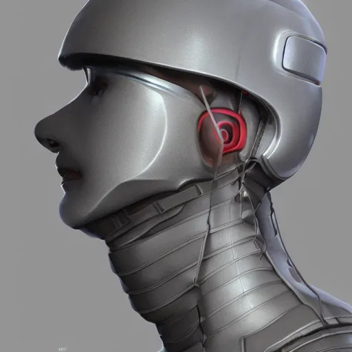 Image similar to a close up of a person wearing a helmet, a computer rendering by abdullah gerguri, featured on zbrush central, computer art, artstation hq, sci - fi, synthwave