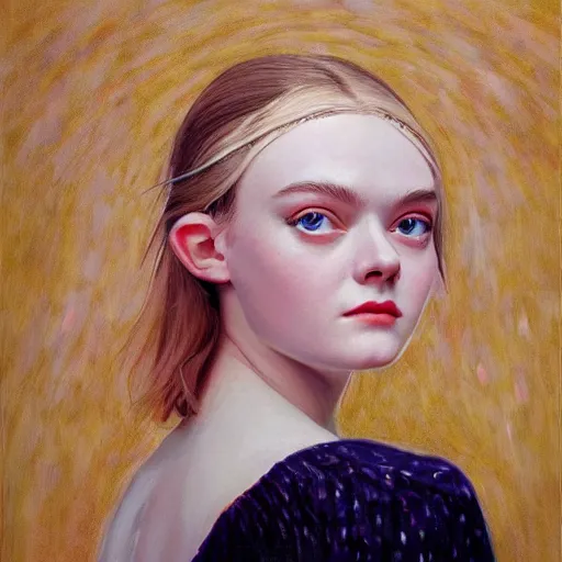 Prompt: professional painting of Elle Fanning in the style of Jacek Malczewski, head and shoulders portrait, symmetrical facial features, smooth, sharp focus, illustration, intricate, stormy weather, extremely detailed masterpiece,