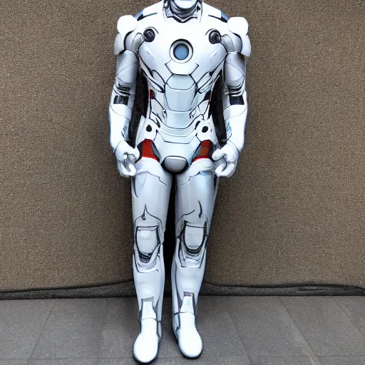 Prompt: fully white iron man suit, 4k realistic photo