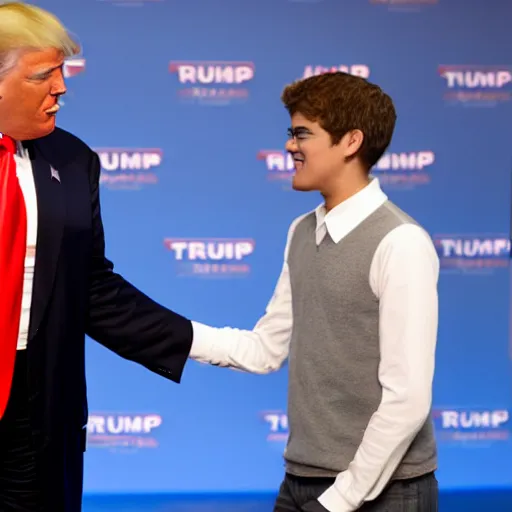 Image similar to donald trump and magnus carlsen shaking hands