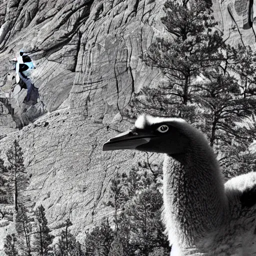 Image similar to black and white photograph of an emu at mount rushmore.