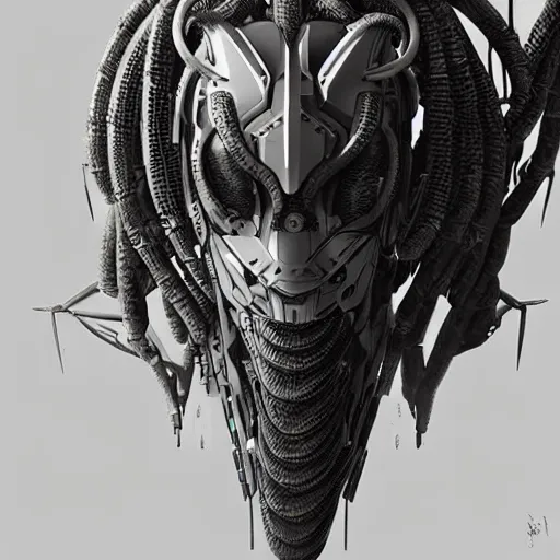 Prompt: a mech version of african medusa, very symmetrical, highly detailed, by vitaly bulgarov, by joss nizzi, by ben procter, by steve jung, concept art, quintessa, metal gear solid, transformers, concept art world, pinterest, artstation, unreal engine