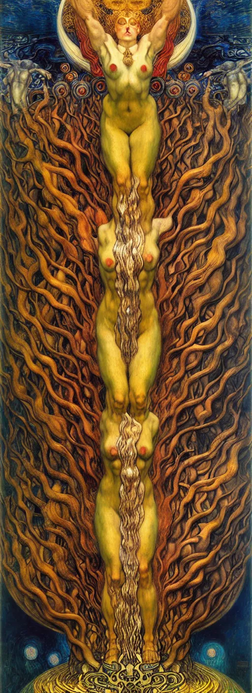 Image similar to Divine Chaos Engine by Karol Bak, Jean Delville, William Blake, Gustav Klimt, and Vincent Van Gogh, symbolist, visionary