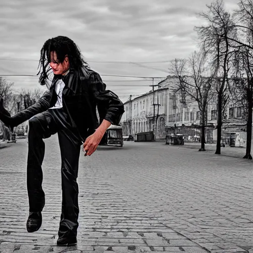 Prompt: Michael Jackson in Hrodna, photography