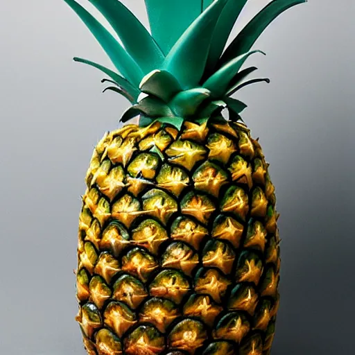 Prompt: studio photo of a ceramic figure, in the shape of a pineapple. photorealistic, shiny, minimalist, ultra detailed.