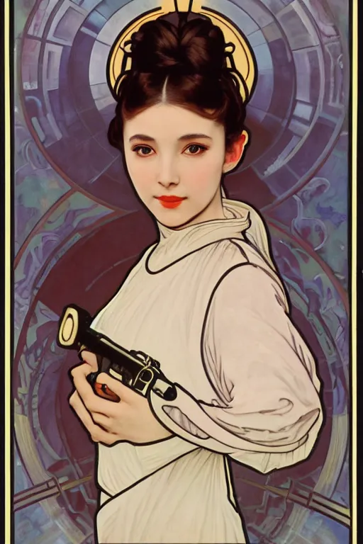 Prompt: nayeon as princess leia in star wars, by alphonse mucha and william bouguereau
