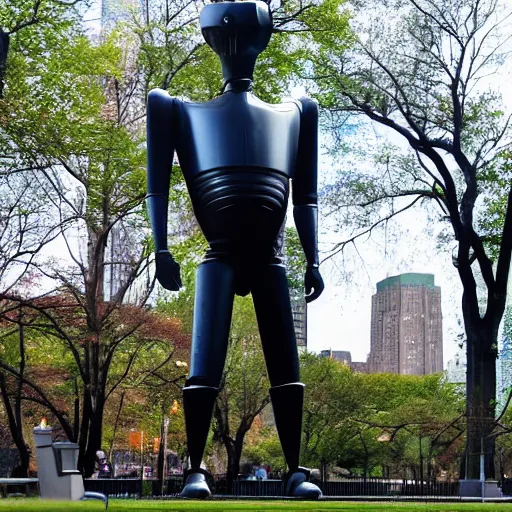 Prompt: gort from the day the earth stood still standing menacingly and evil in new York City park