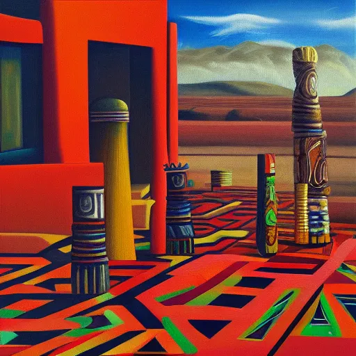 Image similar to detailed photo of an album cover, oil painting. tribal architecture oil painting album cover