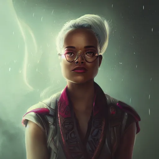 Image similar to tessa thompson portrait, arcane netflix, arcane vi, arcane jinx, concept portrait, riot, acrace catoon, detailed expression, high quality, cinematic lighting, fantasy, reflective, spotlight, digital artwork