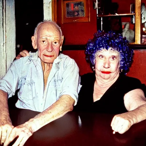 Prompt: old gay couple on a bar photographed by nan goldin, 8 0 s