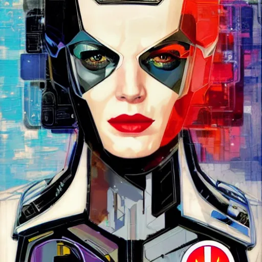 Image similar to portrait of a female android, by DC comics, MARVEL comics and Sandra Chevrier