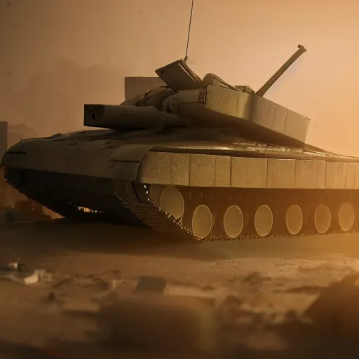 Prompt: vine covered sci - fi battle tank in a destroyed city, moody lighting, 8 k, shallow depth of field, cinematic lighting,