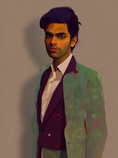 Prompt: artwork by Saul Leiter and Enjolras Delphin, of a solo individual portrait of an Indian guy with lilies, dapper, simple illustration, domestic, nostalgic, full of details, Matte painting, trending on artstation and unreal engine