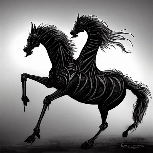 Prompt: a ghost skeleton horse by Larry Elmore, digital art, trending on ArtStation