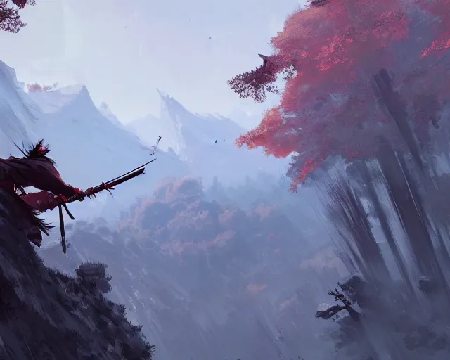 Image similar to sekiro mountain, ismail inceoglu, artstation, cgsociety, greg rutkowski