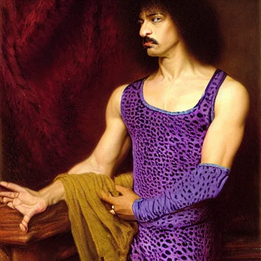 Prompt: portrait of Rick James wearing a purple leopard print leotard, masterpiece by Eugene de Blaas