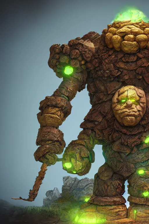 Image similar to zelda fantasy art giant golem troll wood rock greeble gemstone, global illumination ray tracing hdr fanart arstation by sung choi and eric pfeiffer and gabriel garza and casper konefal