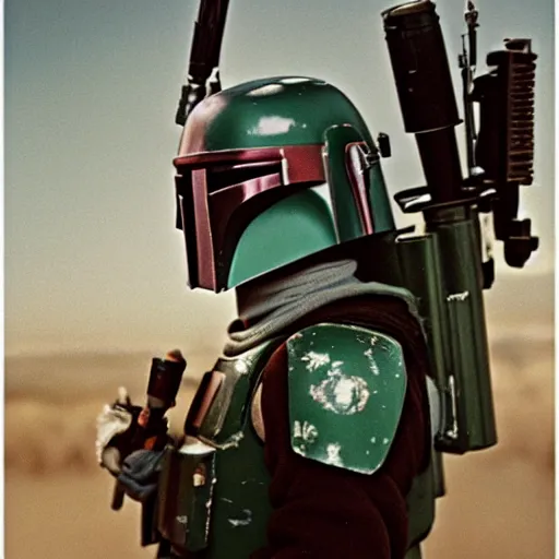 Image similar to Boba Fett smoking a cigarette, award winning portrait photo by Annie Liebowitz