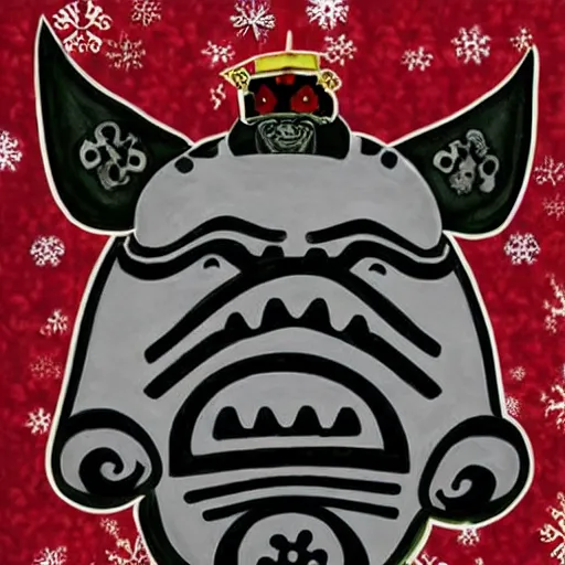 Prompt: samurai mask that looks like a pig wearing crown, winter, snow, depressed, dark