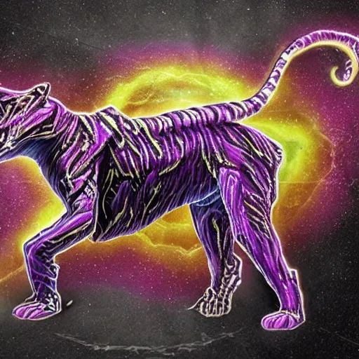 Prompt: monster dog tiger fusion cosmic horror made of angles drooping skin