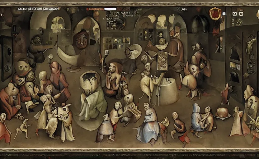 Prompt: among us video game in the style of hieronymous bosch, imposters, sus, amogus