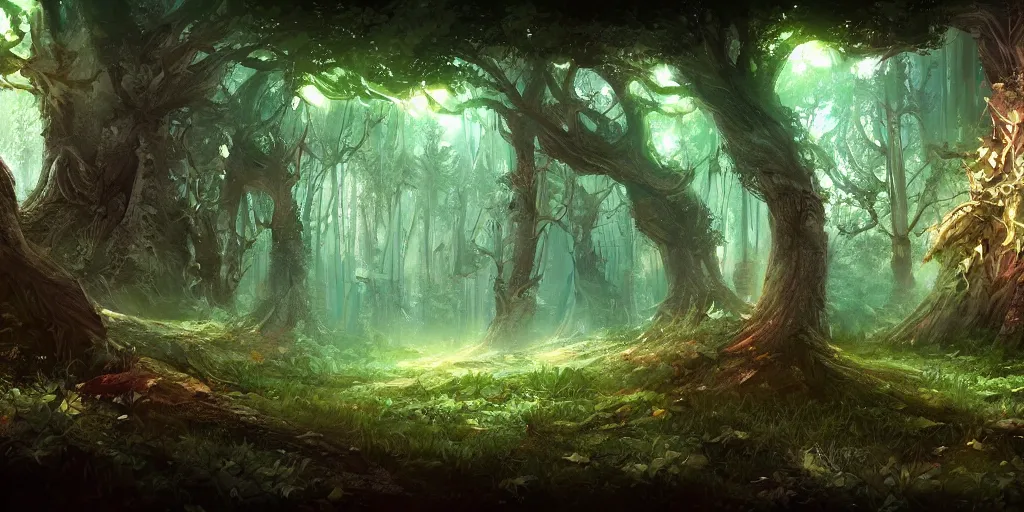 Image similar to digital painting of a fantasy forest, artstation, wallpaper, hd