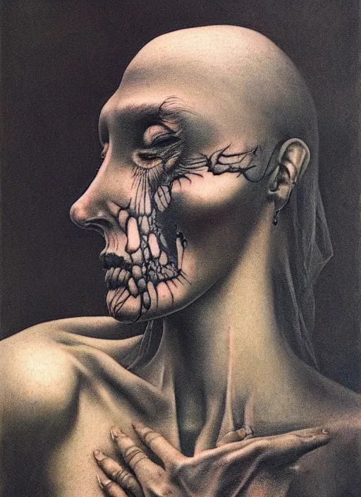 Image similar to a tattoo by zdzisław beksinski