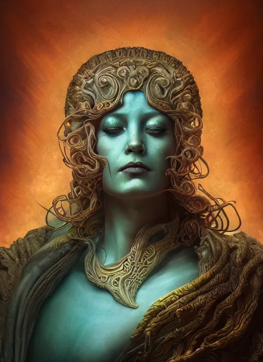 Image similar to roman emperor, wax art nouveau swirls, subsurface scattering, in the style of tomasz alen kopera and fenghua zhong and peter mohrbacher, mystical colors, rim light, beautiful lighting, 8 k, stunning scene, raytracing, octane render, trending on artstation