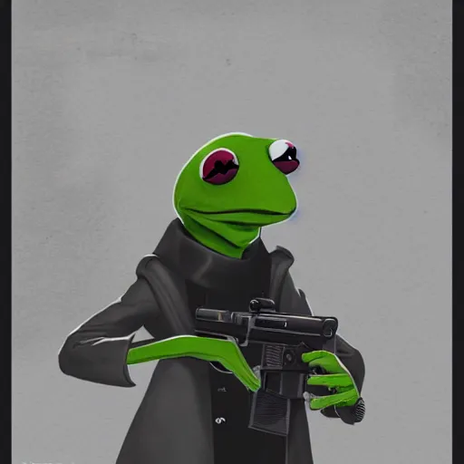 Image similar to kermit is james bond, fine details anime scen, cinematic lights, behance hd, trending on artstation