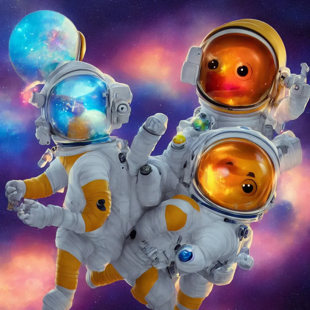 Prompt: an astronaut, pixar style, trending o artstation, by lisa frank, unreal engine, by weta digital, illustration, storybook illustration, cinematic, golden hour, colorful, spectral color, 1 6 k, cute adorable