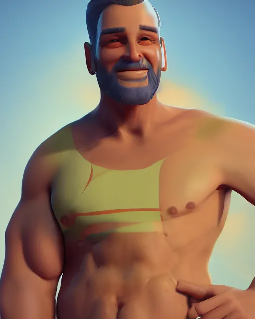 Prompt: hot daddy, 3 2 - year - old, short stubble, muscle summer shirt, character design, octane render, by artstation, 8 k, artbreeder