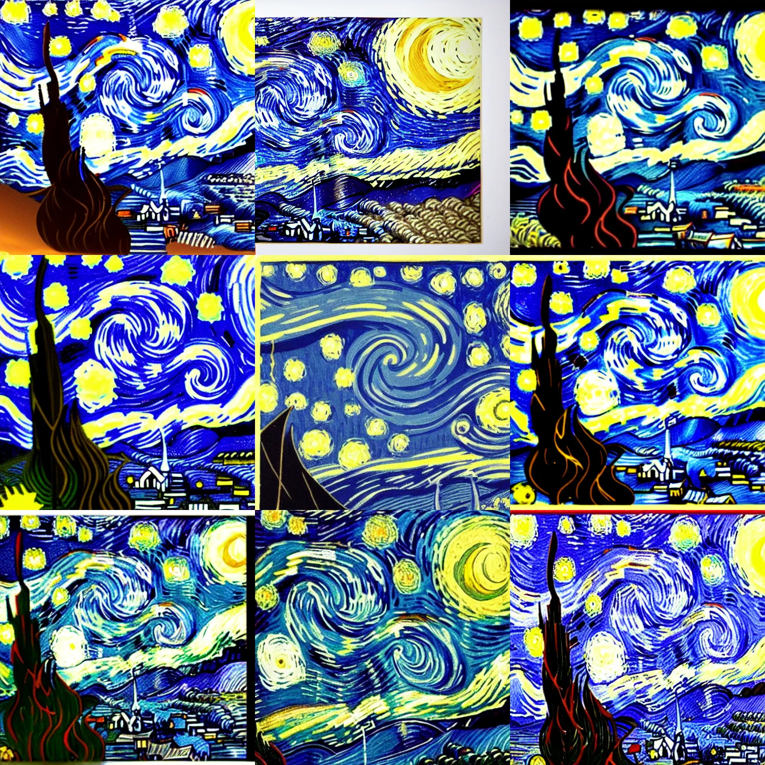 Prompt: starry night in the style of hokusai