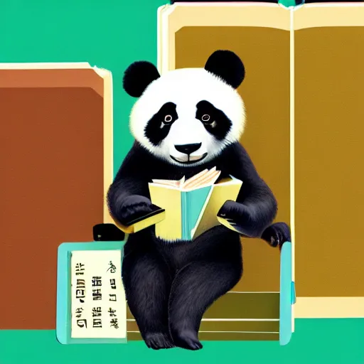 Image similar to Oil Painting of an anthropomorphic Panda Bear Holding a book and a pair of dividers in a science-lab with fantastic creations around him, concept art, highly detailed, hyperrealism, 4k rendering - C 9