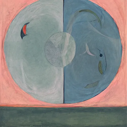 Image similar to two cods talking to eachother in deep sea, art by hilma af klint