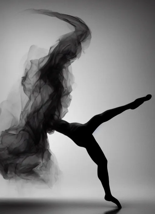 Image similar to a Photorealistic dramatic hyperrealistic render of a glamorous beautiful Female smoke dancer by Ken Brower and Deborah Ory of NYC Dance project,Lois Greenfield,Flowing cloth and smoke,Beautiful dynamic dramatic dark moody lighting,volumetric,shadows,cinematic atmosphere,Octane render,8K