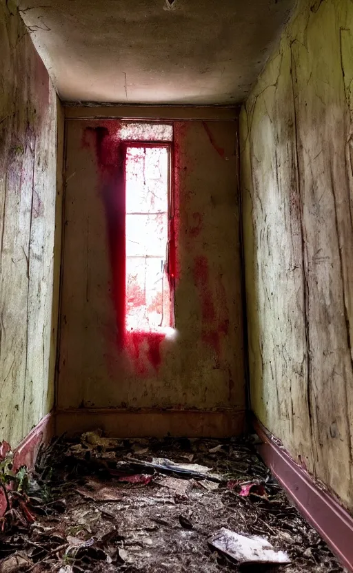 Image similar to high quality photo of a slimy red monster in the hallway of an old abandoned victorion house