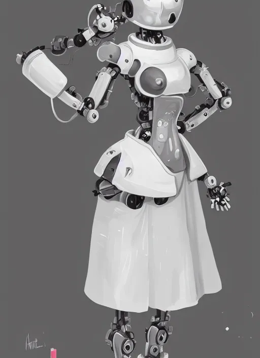 Image similar to a robot wearing a maid dress, smiling, full body shot, highly detailed, digital painting, artstation, concept art, smooth, sharp focus, illustration