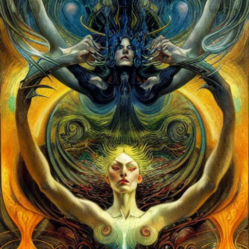 Image similar to Divine Chaos Engine by Karol Bak, Jean Delville, William Blake, and Vincent Van Gogh