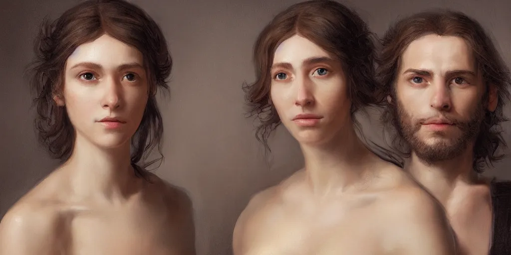 Image similar to an ultra detailed portrait of james and rachel, 8 k, baroque and luminist style, artstation, pixiv, by jacque - louis david