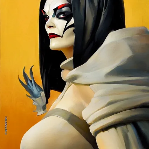 Image similar to greg manchess portrait painting of armored morticia from addams family as overwatch character, medium shot, asymmetrical, profile picture, organic painting, sunny day, matte painting, bold shapes, hard edges, street art, trending on artstation, by huang guangjian and gil elvgren and greg rutkowski