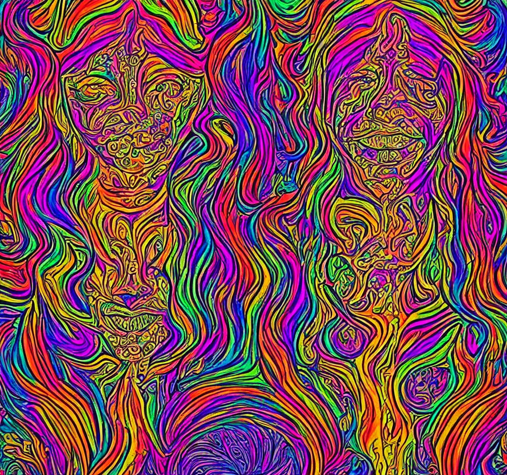 Image similar to a psychedelic face as dmt artwork in the style of alex grey