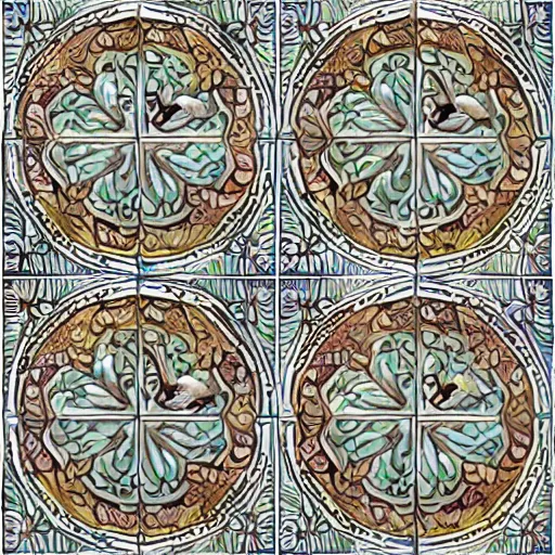 Prompt: beautiful detailed tile design depicting swans and waterlilies