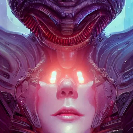 Image similar to alien queen, detailed portrait, intricate complexity, by greg rutkowski, artgerm, ross tran, conrad roset, takato yomamoto, ilya kuvshinov. 4 k, beautiful, cinematic dramatic atmosphere