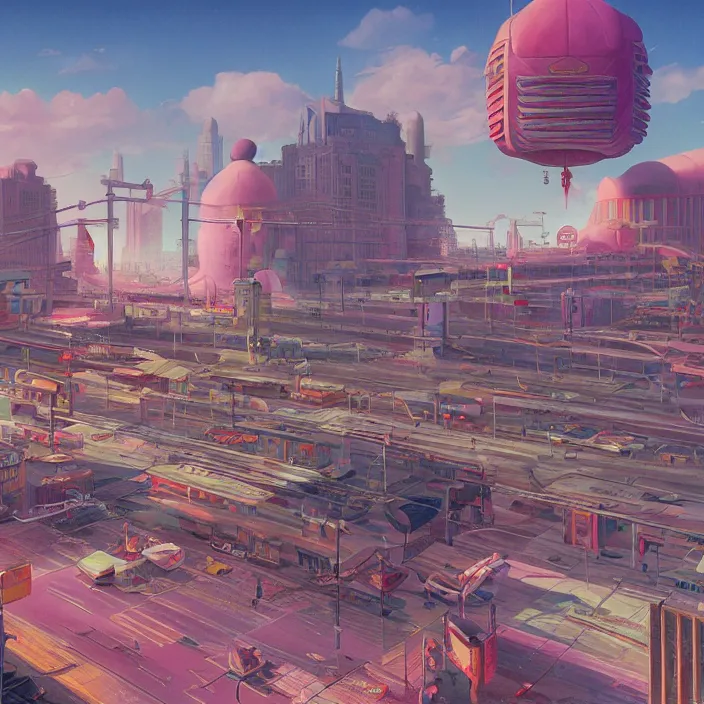 Prompt: chinatown, science fiction, extremely detailed, sharp focus, pastel colors, intricate, hard light, illustration, volumetric lighting, digital painting, by roger dean, by santiago calatrava, by simon stalenhag
