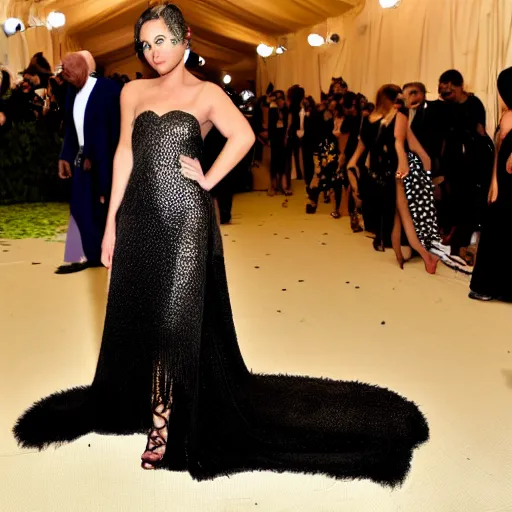 Image similar to incredible daring outfit, met gala, 4 k, ultra realistic, highly detailed, epic lighting