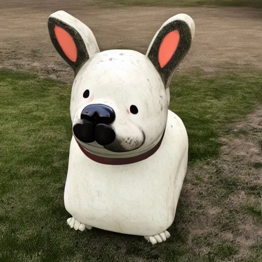 Prompt: A fat rabbit dog with huge white eyes, game object, side view