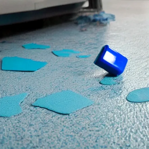 Prompt: Magnet colored in the coloration of blue paint, on the floor, ultra-realistic