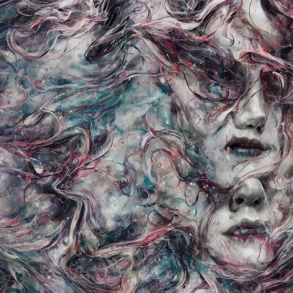 Image similar to an abstract, swirling, elaborate recursive large and decaying array of beauty, painted by agnes cecile as featured on conceptartworld 3 d, painted by laurie lipton as featured on conceptartworld 3 d, surreal ramifications, 8 k