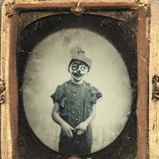 Prompt: underwater tintype photo of clown