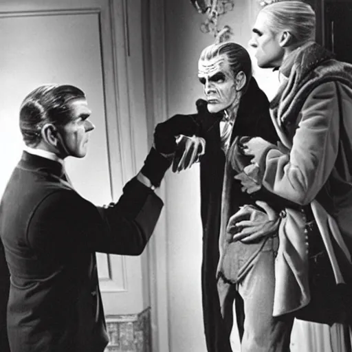 Image similar to wardrobe scene from the vampire on the boulevard starring boris karloff